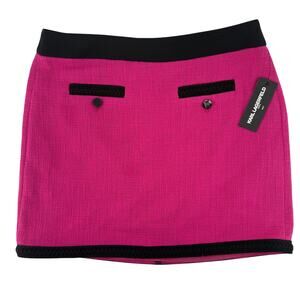 Karl Lagerfeld Paris Contrast Trim Mini Skirt Womens Sz 16 Fuschia Pink Black